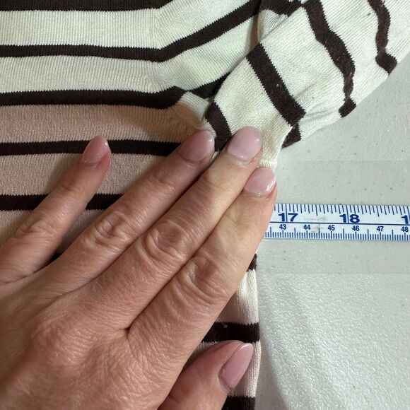 J McLaughlin XS Striped Sweater Cotton Modal Soft White Chocolate‎ Brown LS - Picture 8 of 9